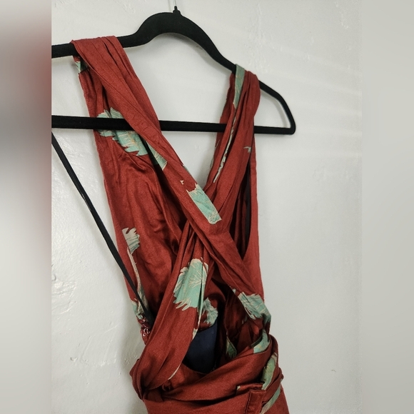 Marc Jacobs Fit And Flared Halter Cotton Maroon Wrap Neckline Runway Dress Sz 0 - Picture 5 of 9